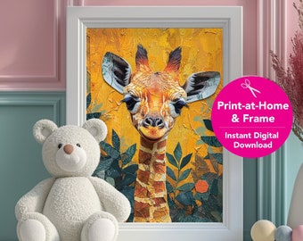 Giraffe Safari Animal, Nursery Print, Bedroom Nursery Decor, Animal Artwork, Forest Theme Art, Digital Print, Arte | "Patchwork Giraffe"