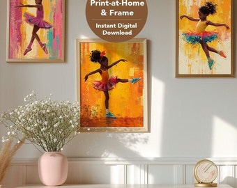 Set of 3 Ballerina Wall Art, Black Ballerinas, Girls Room Decor, Ballerina print, Baby girl nursery wall art | "The Future Ballerinas"