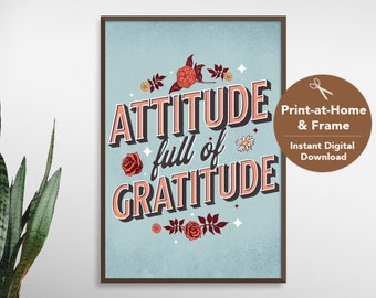 Motivational Quotes for Kids, Black Kid Affirmation, Kids Room Art, African American Decor, Positive Classroom | "Attitude of Gratitude"