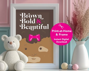 Kids Wall Art - Brown, Bold and Beautiful Girl (Mocha Vitiligo), Digital Download for Kids Room, African American Decor, Black Baby Decor