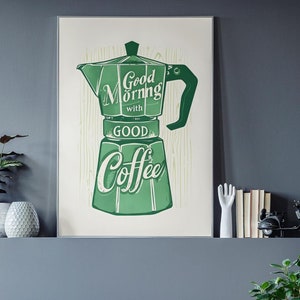 Art Deco Coffee Poster: &#39;Good Morning&#39; Framed Wall Art