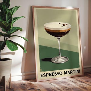 Vintage Espresso Martini Poster - gerahmte stilvolle Wandkunst für Cocktail-Liebhaber