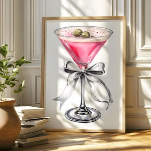 Chic Pink Martini Coquette Framed Poster - Elegant Wall Decor - Handmade Art for Your Space