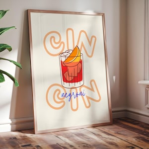 Framed Negroni Cocktail Art Print: Vintage Home Bar Decor