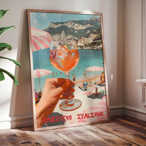Plakat Vintage Aperol Spritz - Oprawiony wydruk artystyczny - Idealna dekoracja włoskiego napoju - Gotowy do powieszenia