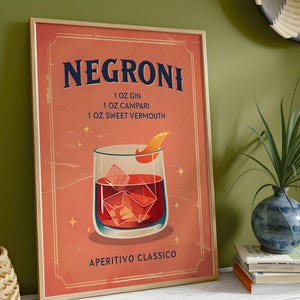 Retro Negroni Cocktail Poster: Framed Bar Art Print