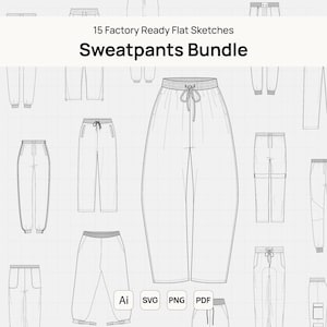 Sweatpants CAD | Track Pants Flat Sketch | Sportswear Technical Drawing Vector | Streetwear Mockup
