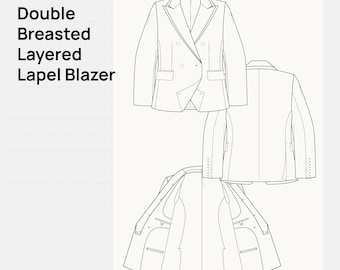 Double Breasted Blazer Flat Sketch | Tailored Jacket CAD Fashion Technical Drawing