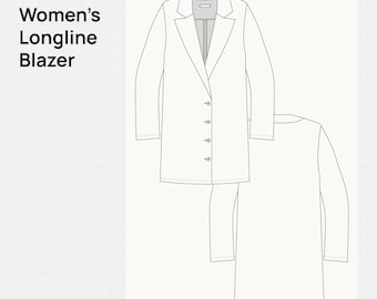 Women’s Longline Blazer Technical Drawing | Fashion Flat Sketch Front & Back