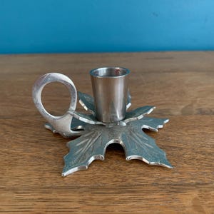 Vintage Silver Metal Holly Leaf Candle Holder Festive