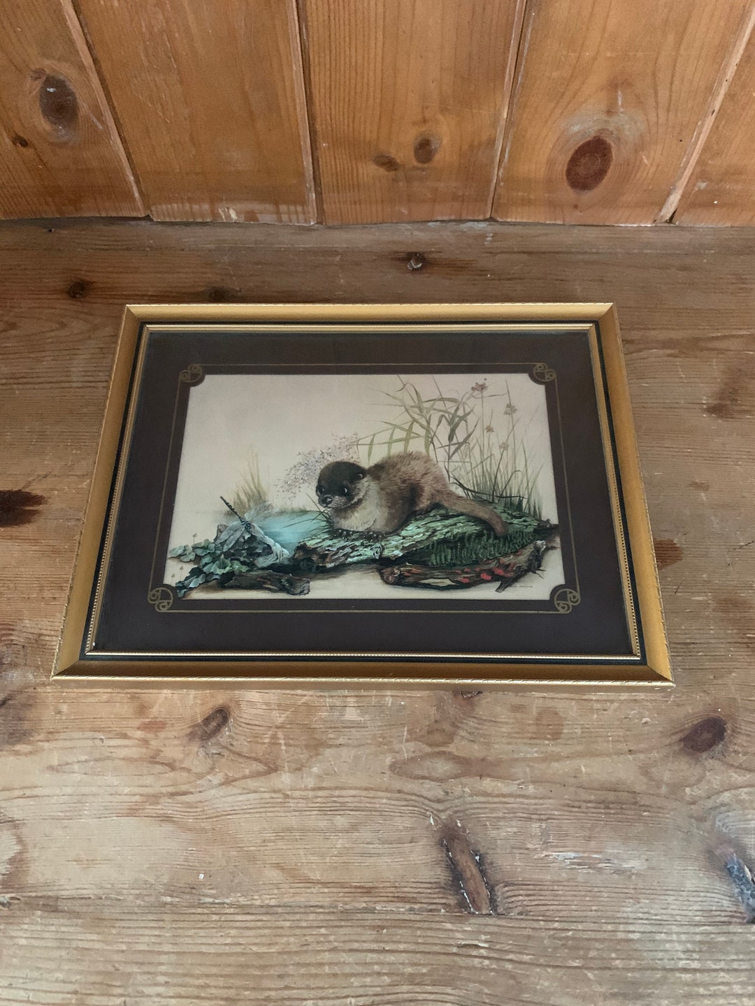 Vintage Framed Otter Beaver Print 1960s Retro Kitsch Etsy