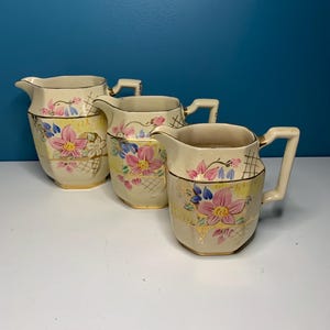 Vintage Graduated Jug Set Hand Painted Floral 1930 Cottagecore
