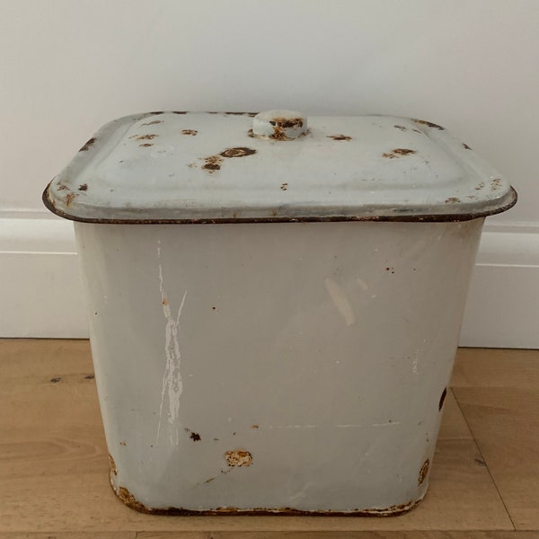 Vintage Enamel Bread Bin 1940s Display Prop Distressed