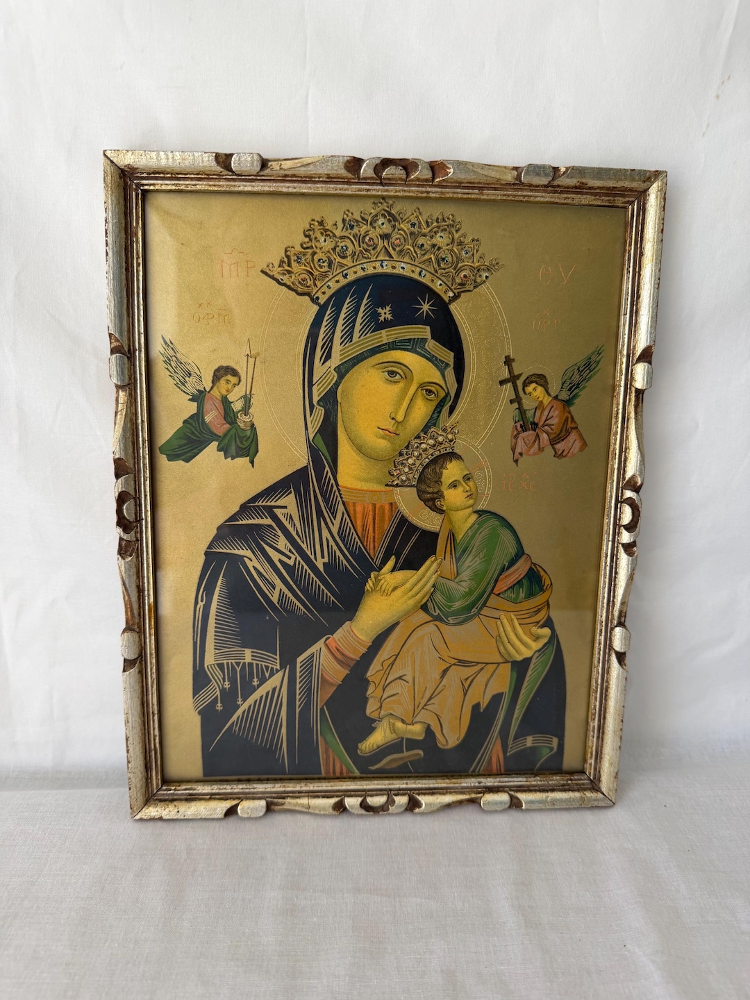 Vintage Framed Religious Art Print Our Lady Perpetual Help Mid Century ...