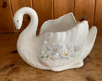 Vintage St Michael Ceramic White Swan Planter Vase Retro 80s