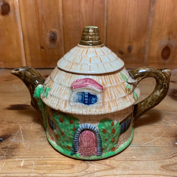 Vintage Small Cottage Shaped Collectible Teapot
