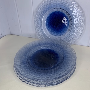 4 platos laterales vintage de vidrio azul de mediados de siglo francés de 21 cm