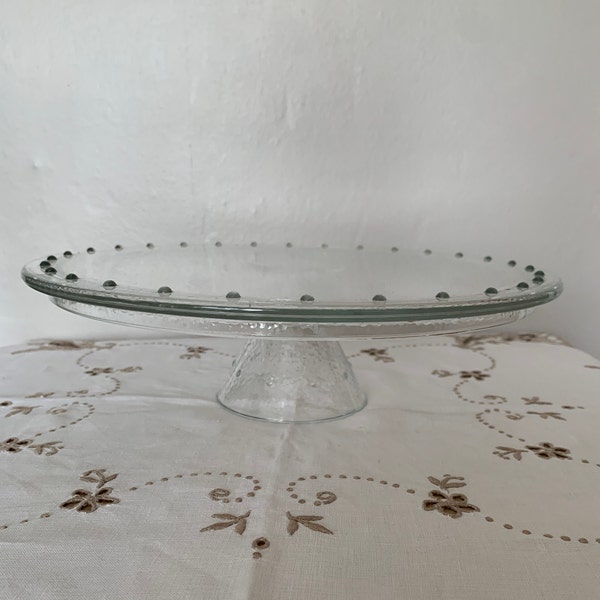 Vintage Glass Cake Stand Pedestal Foot Dot Design Italy MCM