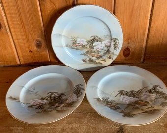3 Vintage Art Deco Japanese Tea Side Plates Hand Painted Porcelain 1930s