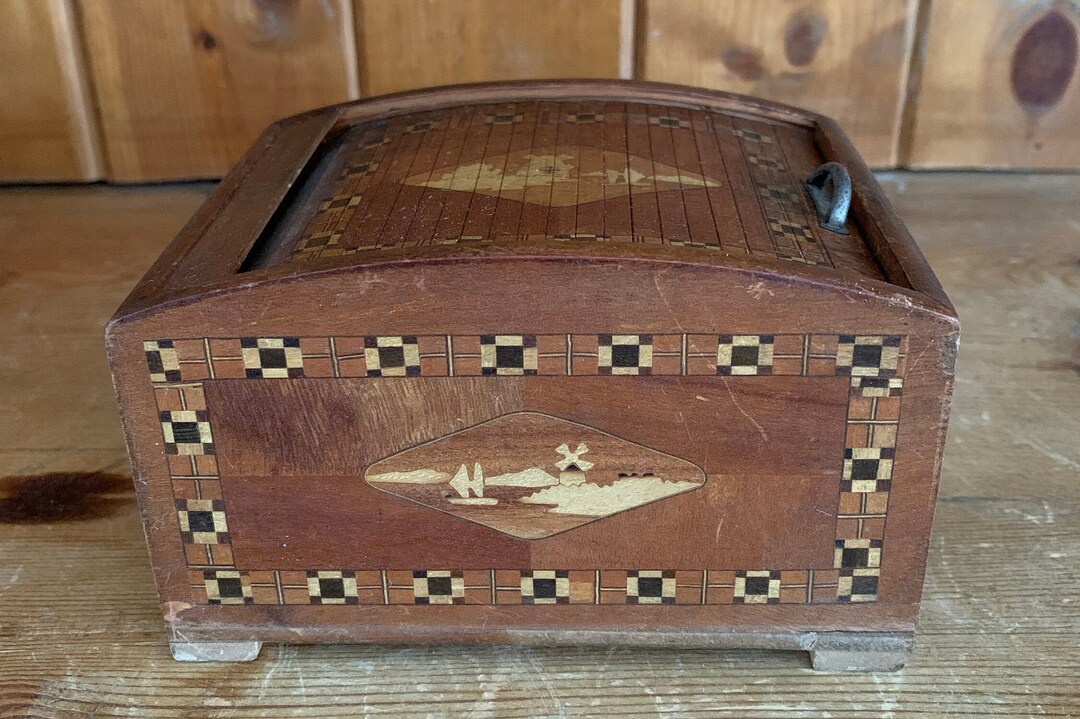Vintage Fairylite Wooden Roll Top Cigarette Box With Drawer Etsy