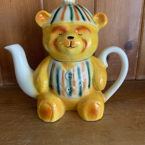 Vintage Wood Potters Of Burslem Teddy Bear Novelty Teapot Hand Painted
