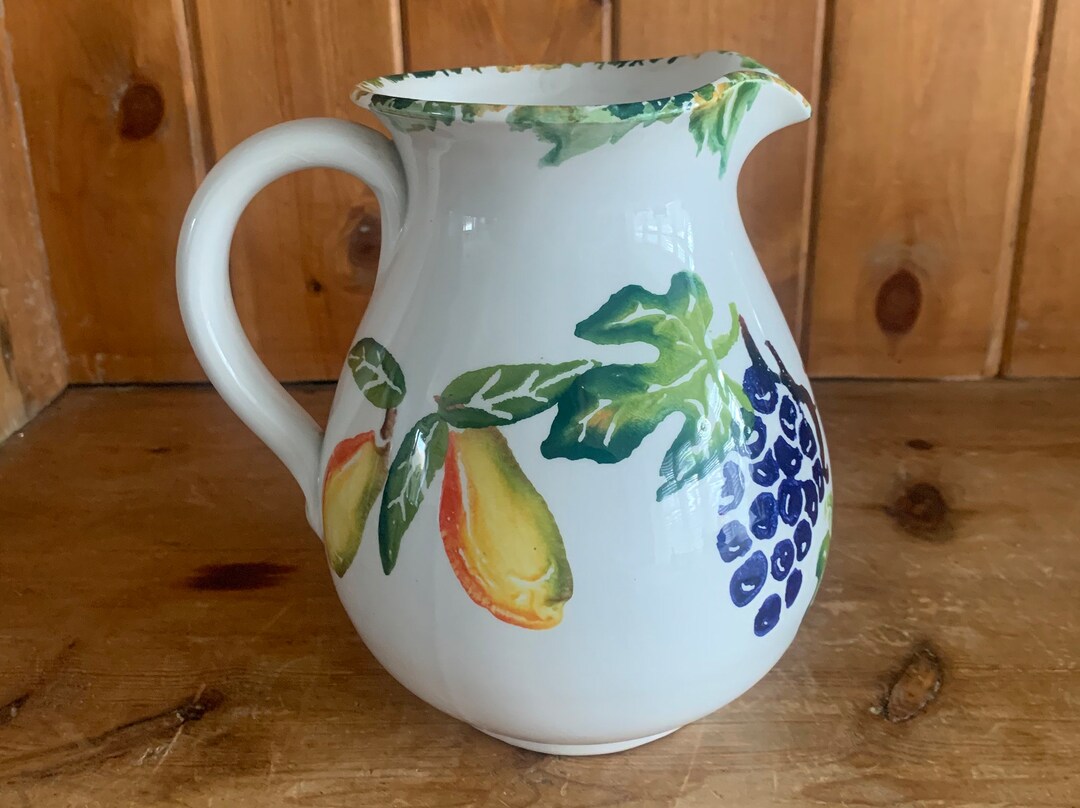 Vintage Ceramic Jug Pitcher Hand Painted Fruit Design Italy - Etsy