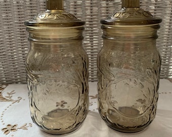 2 Vintage Brown Glass Sweet Storage Jars