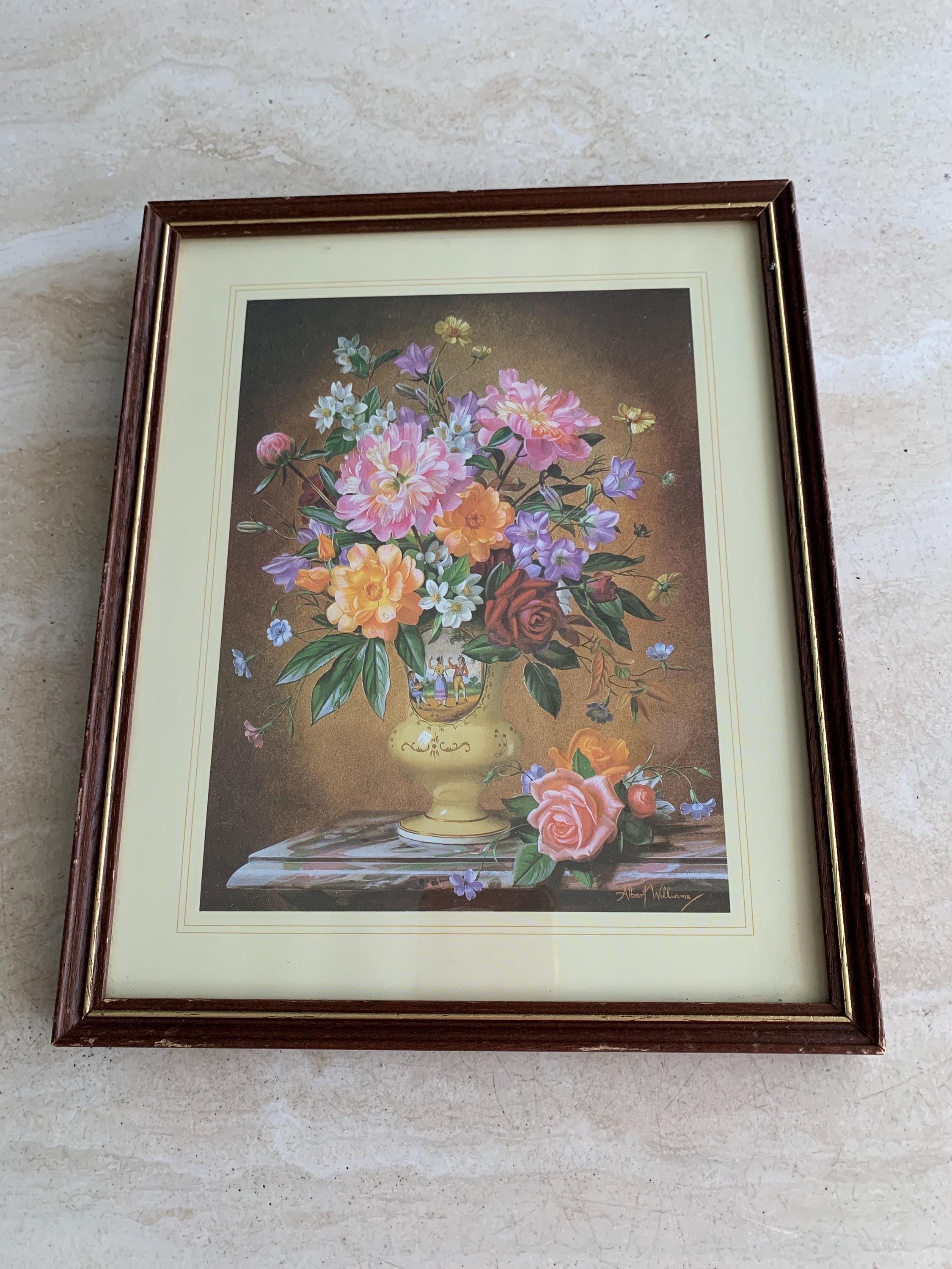 ヴィンテージ アルバートウイリアムス 絵画 額縁付き 静物画 花 薔薇