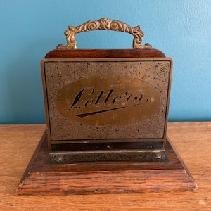 Vintage Art Nouveau Letter Rack Wood And Brass 1920s