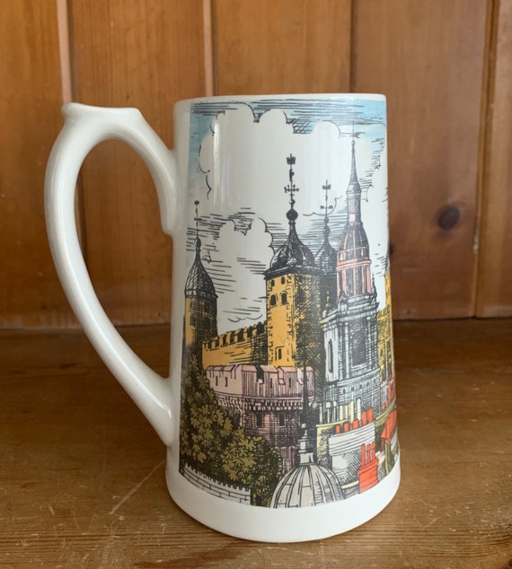 Vintage Rare Holkham Pottery Tankard With Cathedral Church Etsy