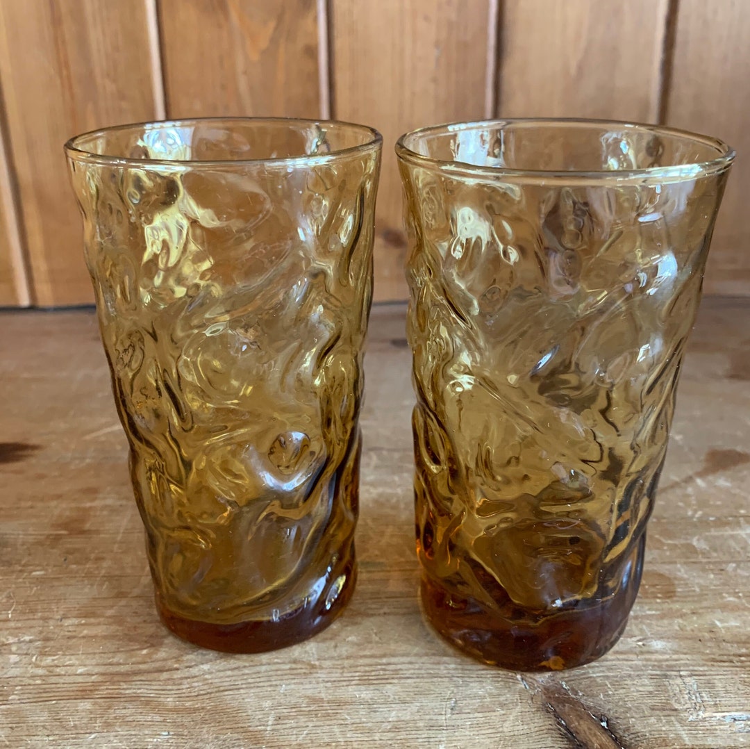 Two Vintage Amber Bark Effect Tumblers Drinking Glasses Mid Etsy
