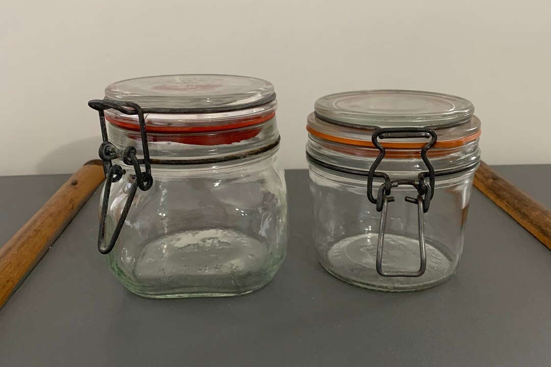 2 Vintage Glass Jars With Clip Top Lids Kitchen Storage Etsy