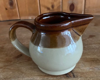 Vintage Stoneware Brown Two Tone Milk Jug Farmhouse Cottage