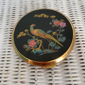 Vintage Stratton Pheasant Powder compact zwart en goud jaren 80