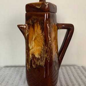 Vintage Square Shaped Coffee Pot Brown Lava Glaze Studio Pottery French