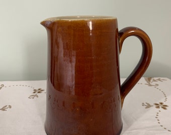 Vintage Denby Stoneware Jug Brown Glossy Glaze 1 Pint 1930s