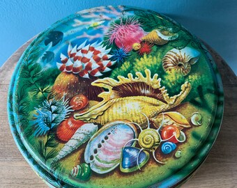 Vintage Peek Frean Biscuit Tin Sea Shells Ocean Life 60s Kitsch