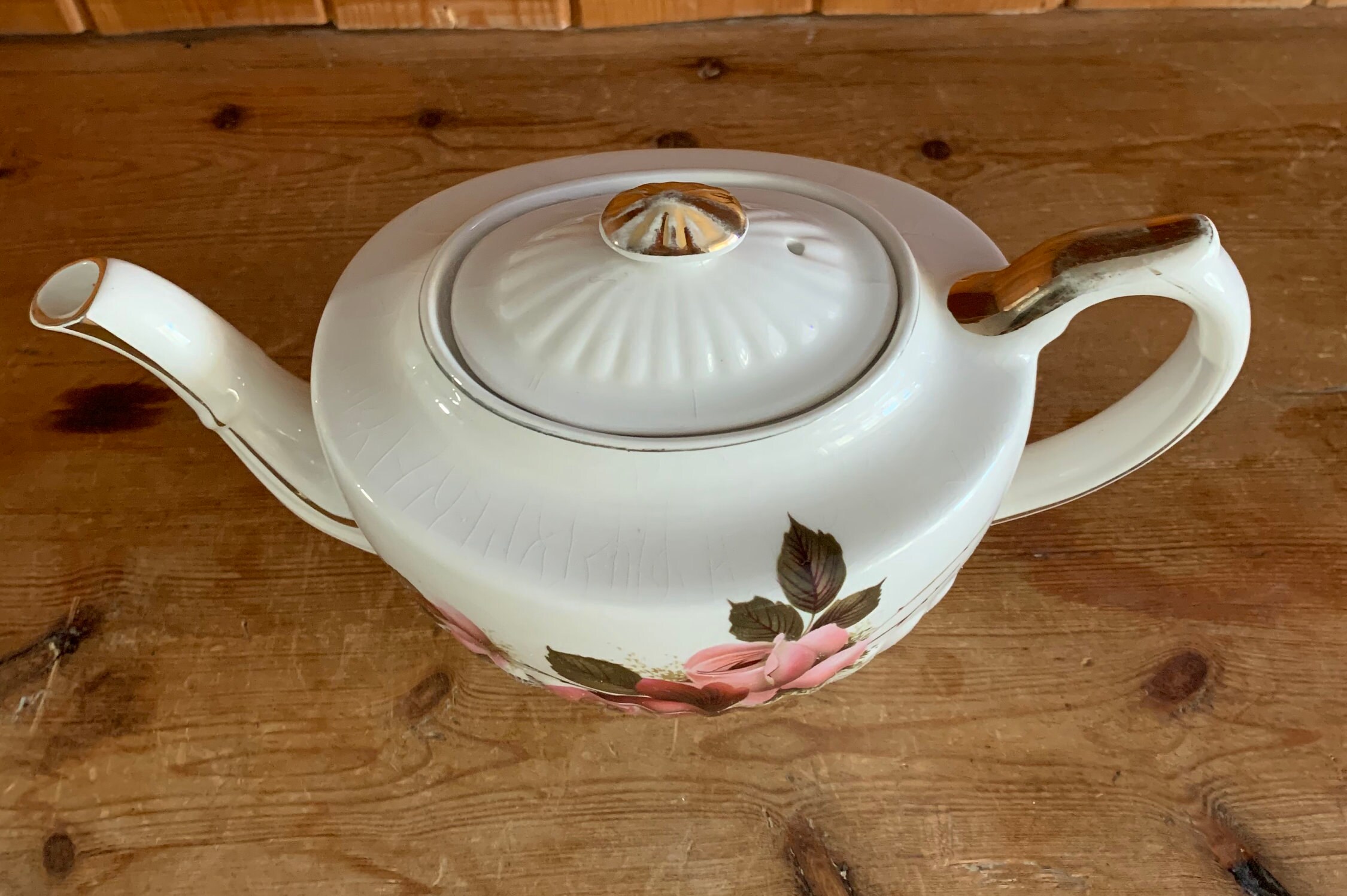 Vintage Gibson Teapot Floral Pink Rose Design 1950s Etsy