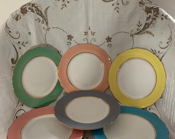 6 Vintage Colclough Harlequin Ballet Side Plates 1950s