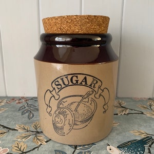 Vintage Pearsons Of Chesterfield steengoed suikerpot pot met kurken deksel Kitchenalia