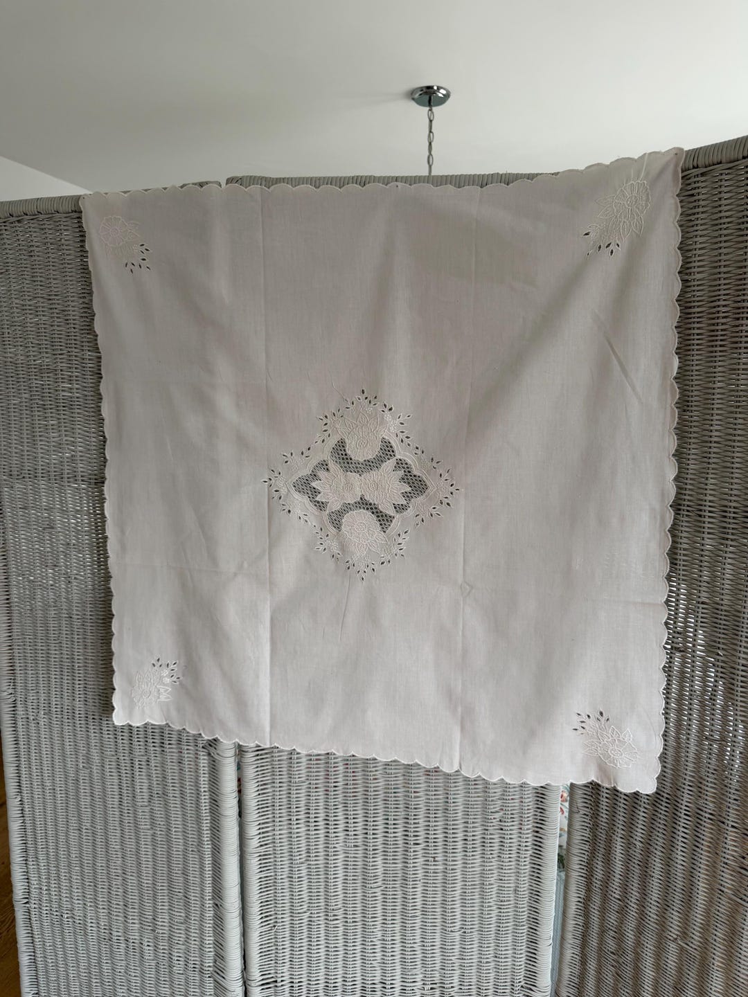 Vintage French White Cotton Tablecloth Battenburg Lace Design Country ...
