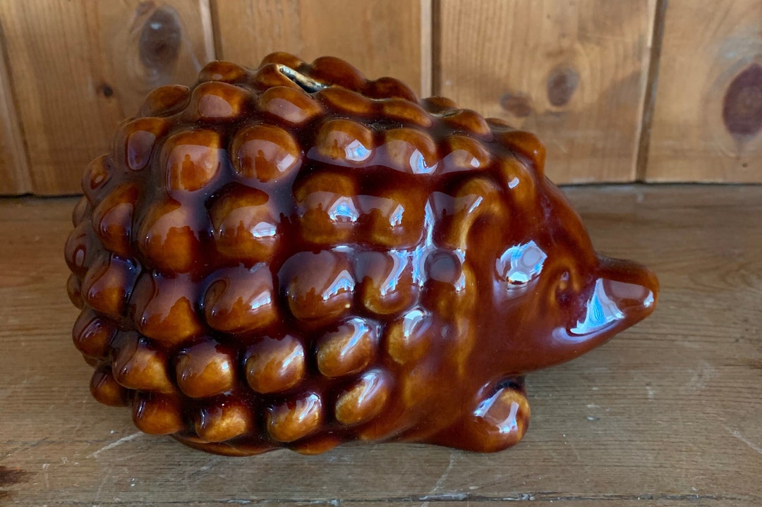 Vintage Ceramic Brown Glazed Hedgehog Animal Money Box 1970s Etsy
