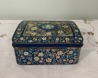 Vintage Horner Toffee Tin Blue Floral