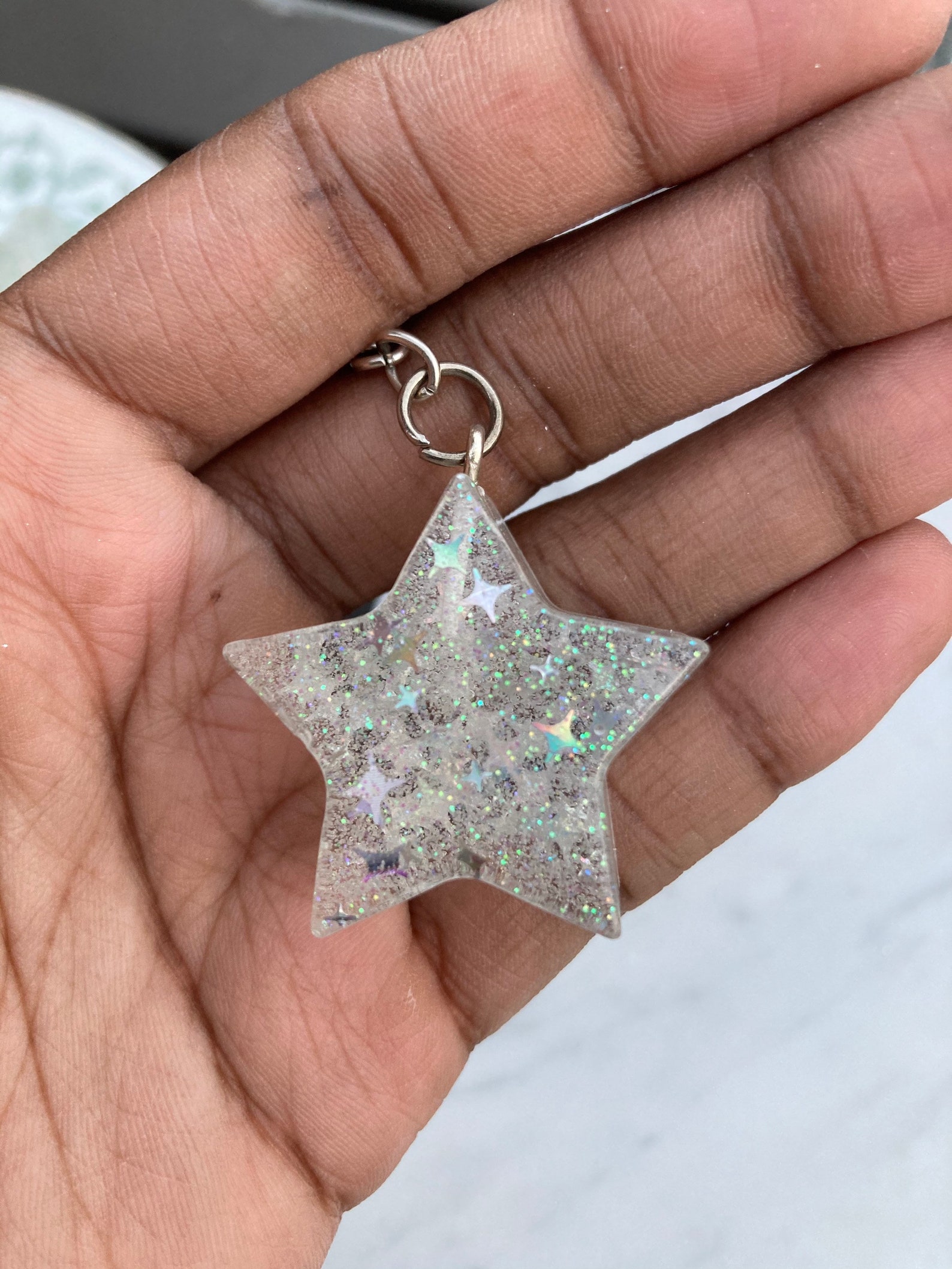 Chunky Holographic Resin Star Keychain Handmade Celestial Etsy