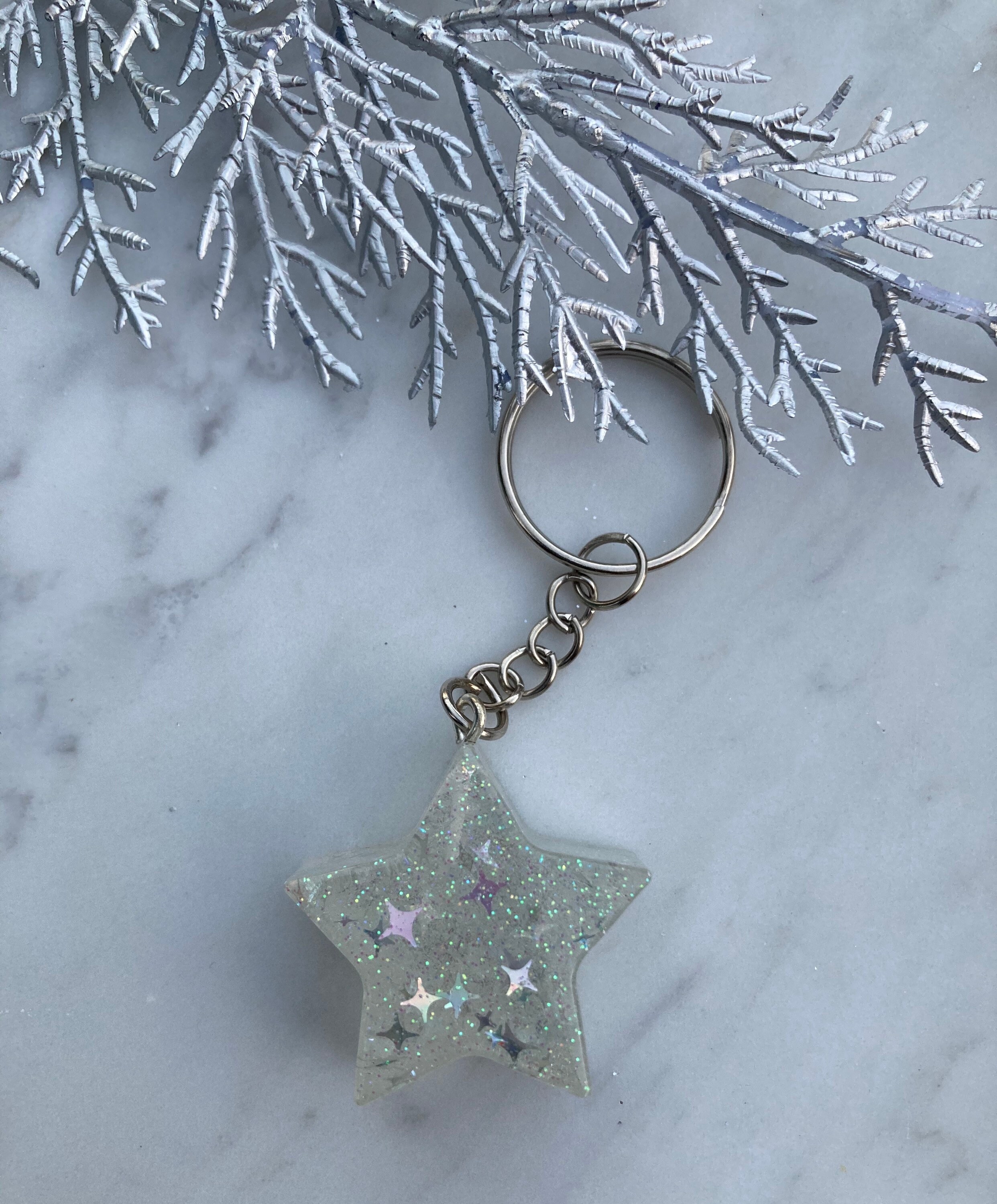 Chunky Holographic Resin Star Keychain Handmade Celestial Etsy