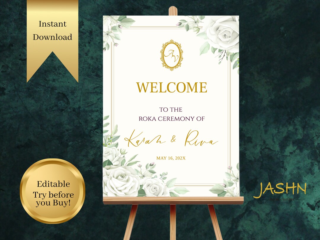 Elegant White Rose Roka Ceremony Welcome Sign (digital Download) - Etsy