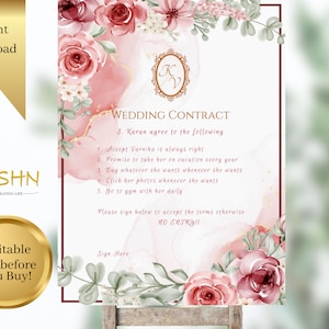 Editable Wedding Contract Sign: Red Floral Design (Digital Download)