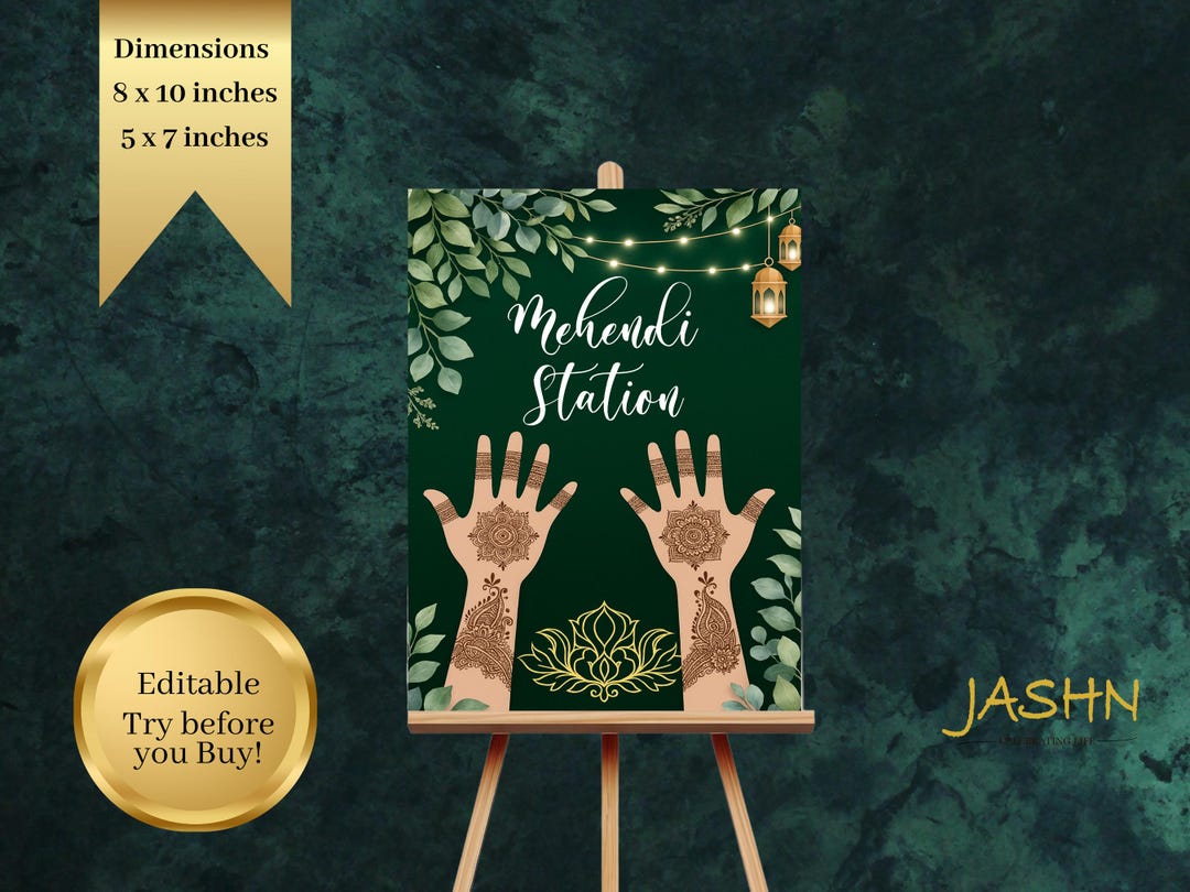 Mehandi Station Editable Mehndi Station Sign: Indian Wedding Henna Party Decor (digital ...