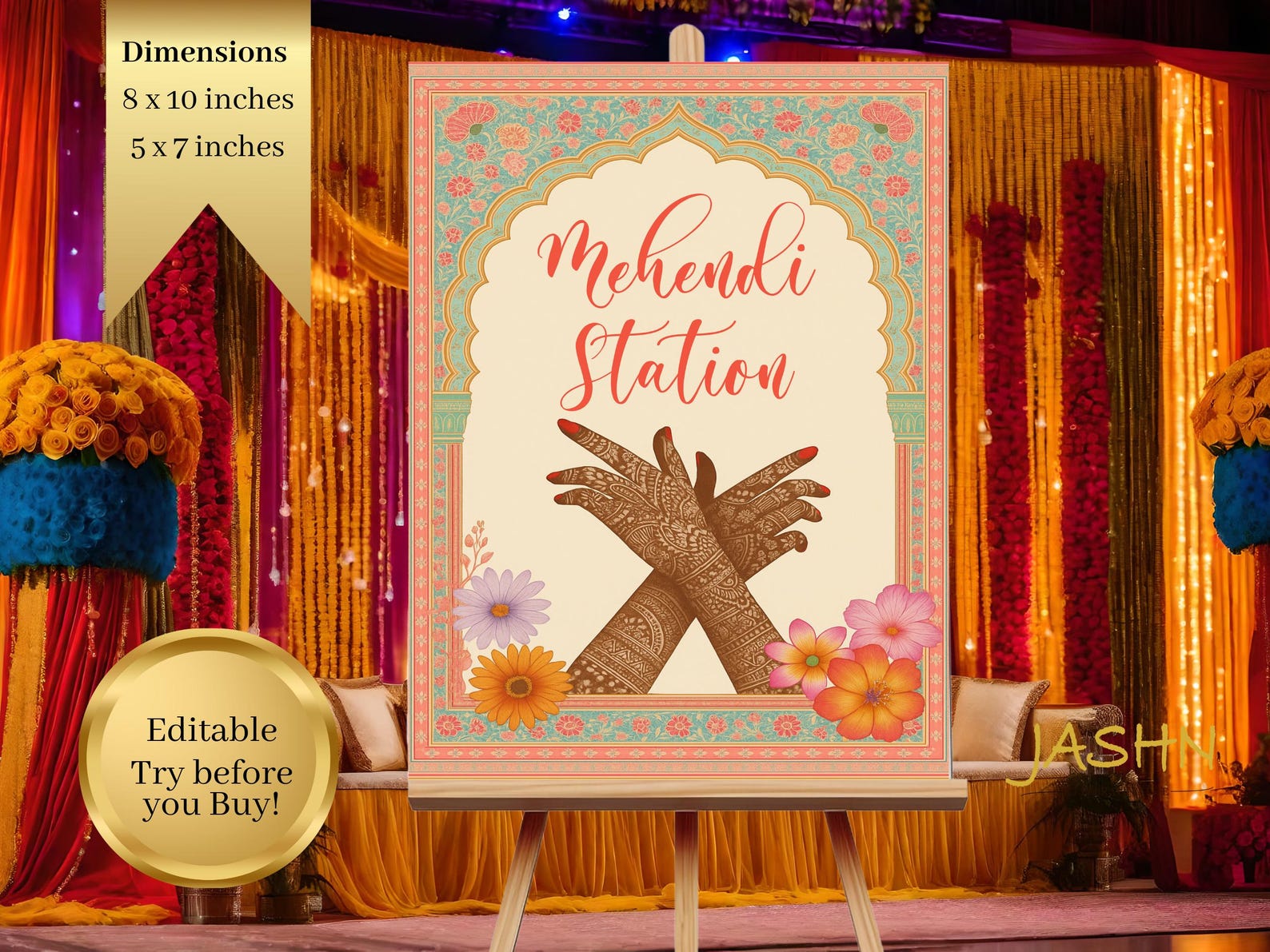 Mehandi Station Editable Mehndi Station Sign: Indian Wedding Henna Party Decor (digital ...