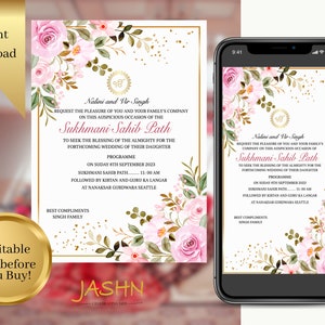 Editable Indian Akhand Path & Sukhmani Sahib Path invitations, Invitation for Weddings and other Events BestSeller - Instant Download, FL1